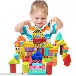 NEOWOWS 121 Pieces Wooden Building Blocks Shape Sort Alphabet Number Stacking Games Wood Blocks Construction Toys Includes 41 Pieces Dominoes with Carrying Bag Educational Toys for Kids  B076FC4XKD